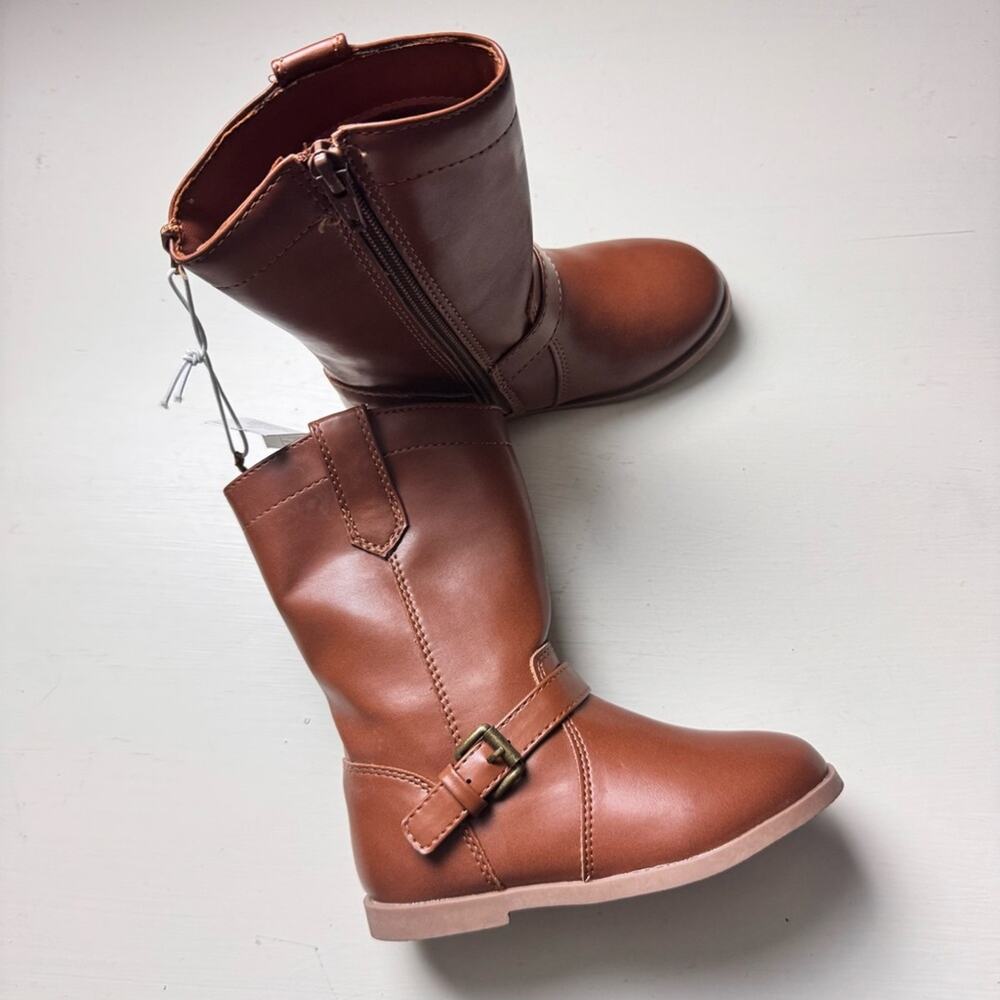 Old Navy Girls Brown Leather Boots with Buckle and SideZippers Sz 9